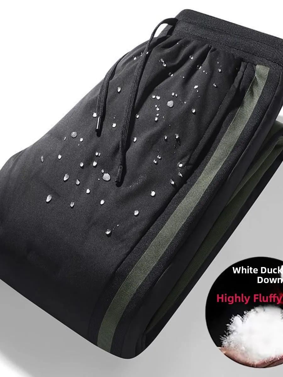 

Утепленные зимние брюки из белого утиного пуха для мужчин, теплые, ветрозащитные, для активного отдыха, унисекс, длинные, молодежные, модные, весенний сезон