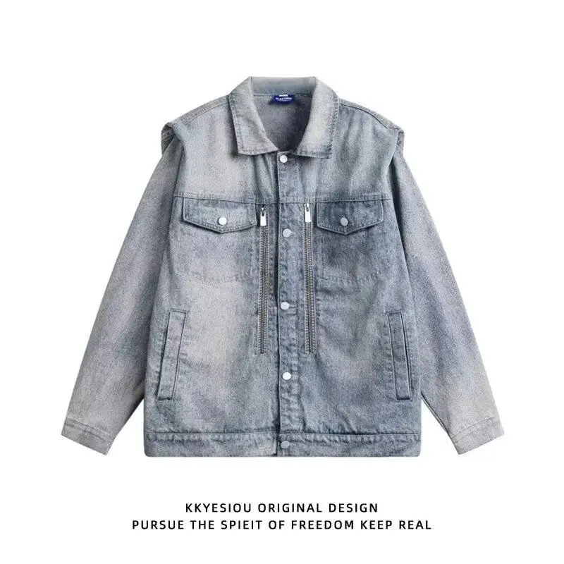 

Spring Autumn Loose Fit Men's Jaet Sli Streetwear Hong Kong Sle Casual Coat Youth Trendy Long Sve Pure Color