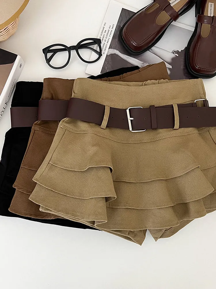 High Waist A-Line  Skirt with Lace Trim Loose Fit Women's plus Size Anti-Light Short Skirt Casual American Style Skirt