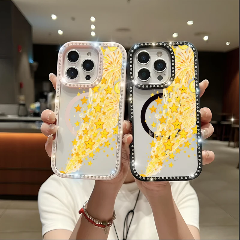 

Stars Flower Magnetic Phone Case for iPhone 17 Air 16 15 Pro Max 14 Plus 13 Pro 12 11 16E Luxury Camera Protection for MagSafe