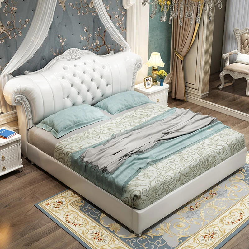 

Wood Vintage Bed Aesthetic Unique Multifonction Luxury Modern Bed Headboard Frame Double Cama Matrimonial Bedroom Furniture