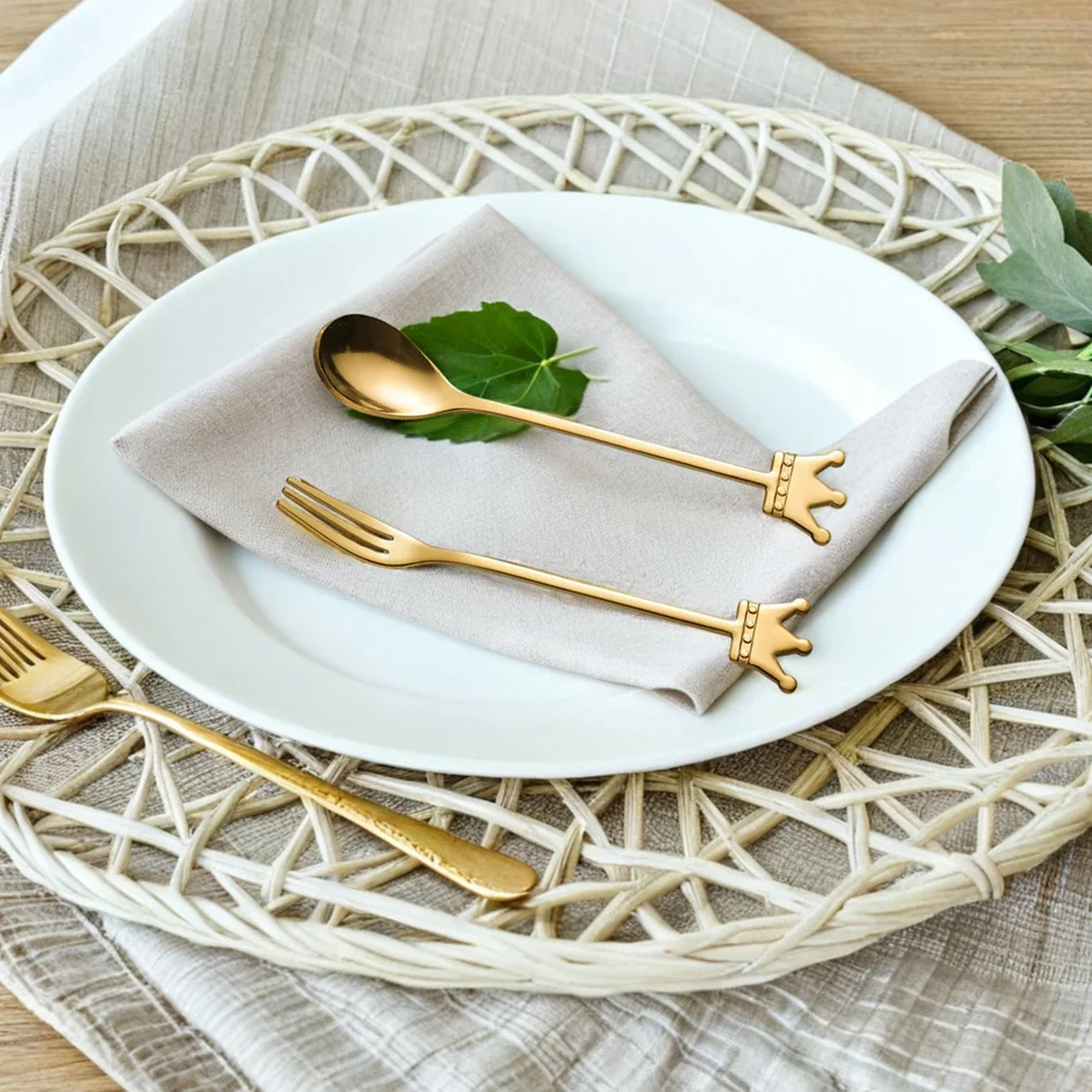 

4pcs Stainless Steel Crown Spoon: Mini Dessert Coffee Tea Spoons For Ice Cream Fruit Appetizer Serving Set Party Wedding Kitchen