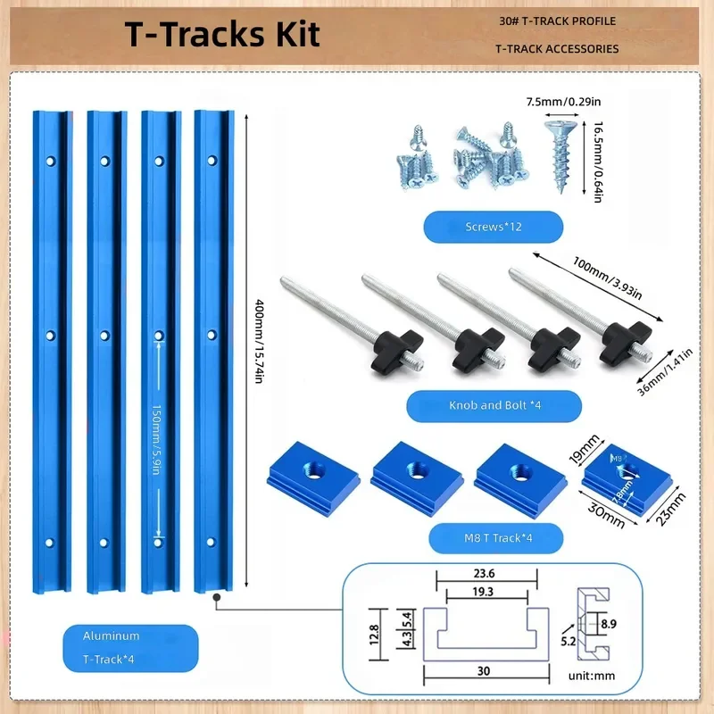 T30 T Slot Slider Set Red Blue Silver Woodworking Table DIY Modification Chute Tool Accessory Kit for Precision Cutting Guide