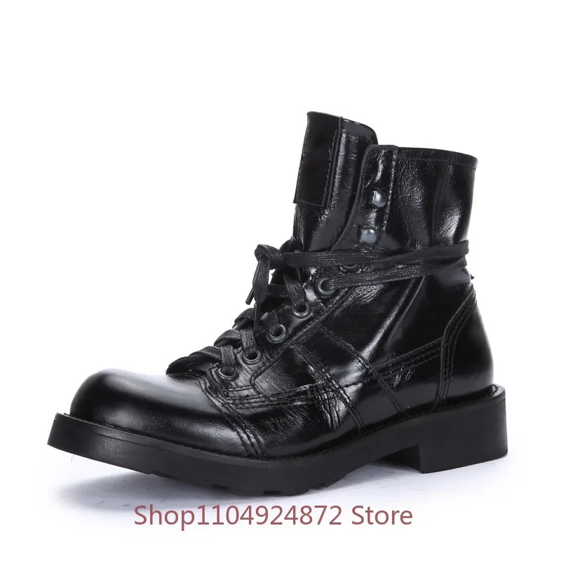 Outdoor Handmade Motorcycle Boots Men's Genuine Leather Thick Sole Casual High Top Desert Walking Chelsea Boots Male Shoes