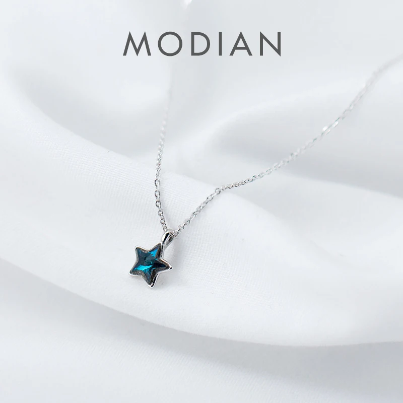 Modian New 925 Sterling Silver Retro Mini Blue Star Charms Wisiorek Naszyjnik Pasuje do kobiet Regulowany naszyjnik Oryginalna biżuteria