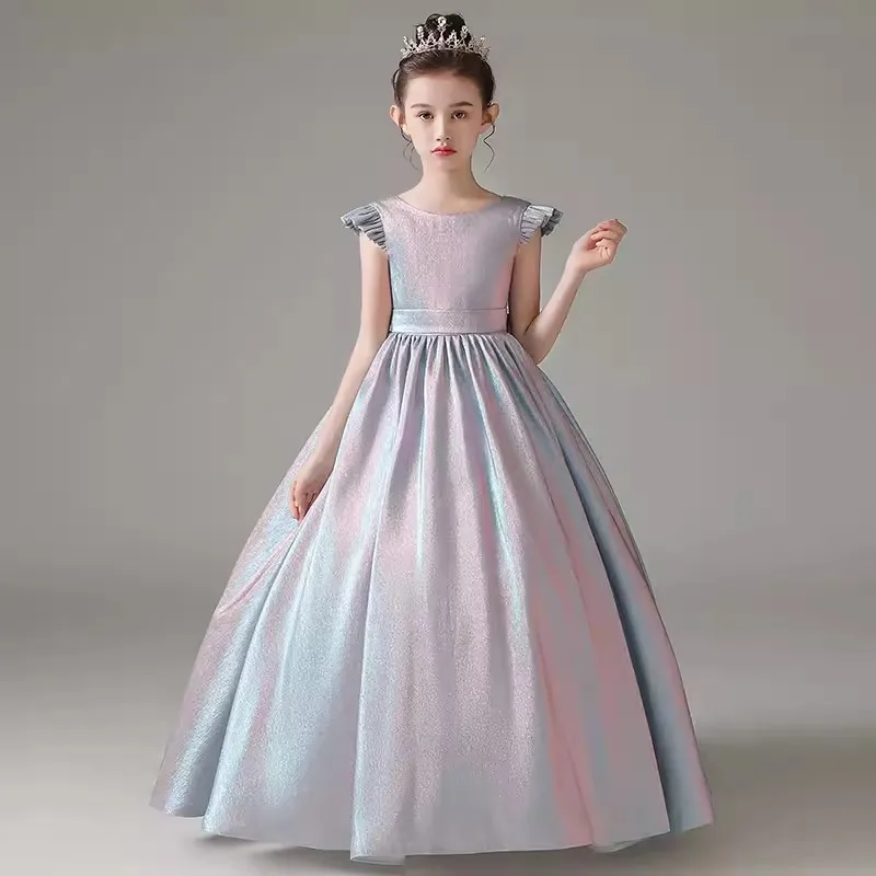 Gradual Color Formal Dress for Girls Ruffle Sleeve Princess Party Ball Gown Little Girls Graduation Dress Big Elegant Bow Back