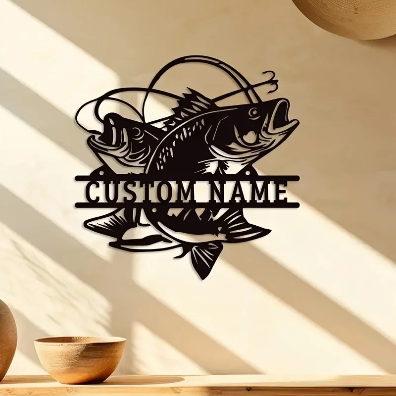 Custom Name Fish Pattern Metal Art Decor Sign - Wall Art Decor for Home/Room/Fishing Decor, Present for Home 1pc