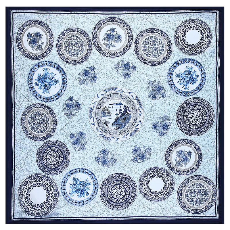 90x90cm Square Shawl Bandana for Head Large Hijab Scarfs For Ladies 2024 Fashion Brand Scarves For Women Print Silk Scarf Female