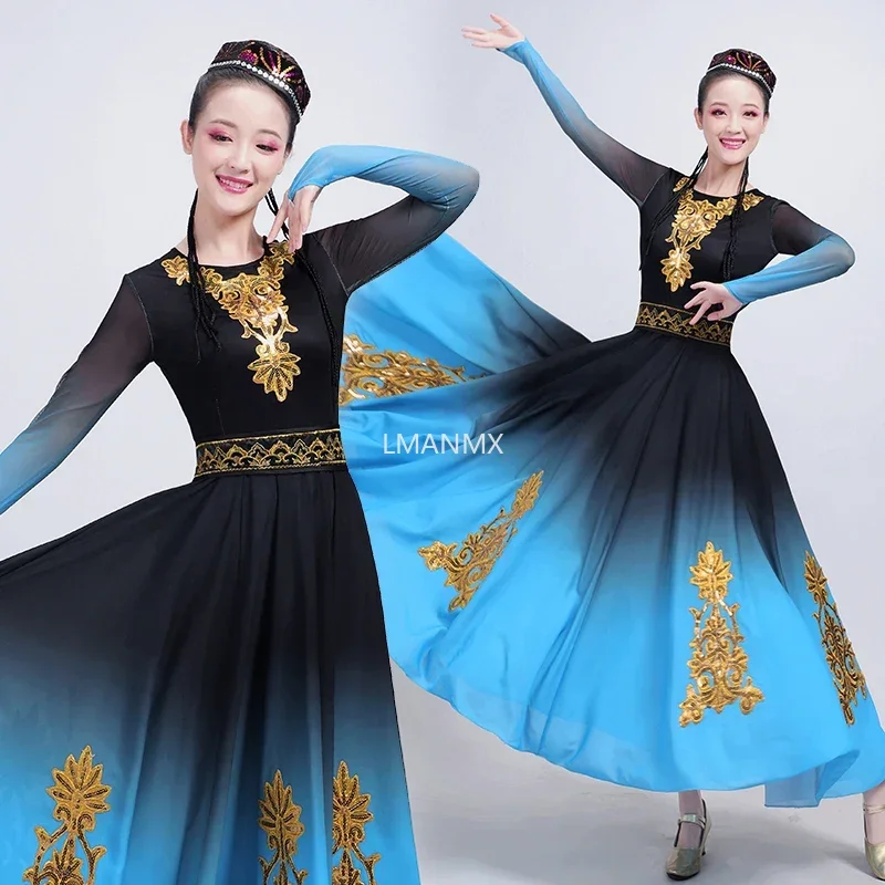 Robe de danse folklorique chinoise élégante XSilk Iang, tenue de spectacle sur scène Uyghur, adulte minorité, 303