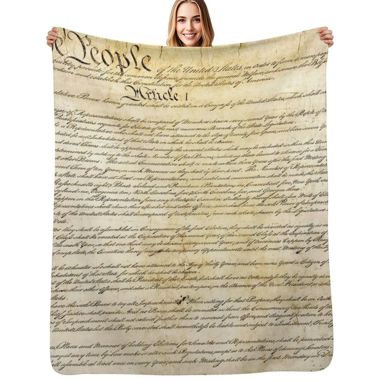 Vintage United States Constitution Throw Blanket Cozy Napping Blanket Gift for Mom Dad