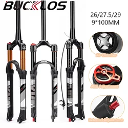 BUCKLOS Bicycle Fork 26/27.5/29in Air Suspension MTB Fork 9*100MM Rebound Adjustable Mountain Bike Forks 120mm Travel Front Fork
