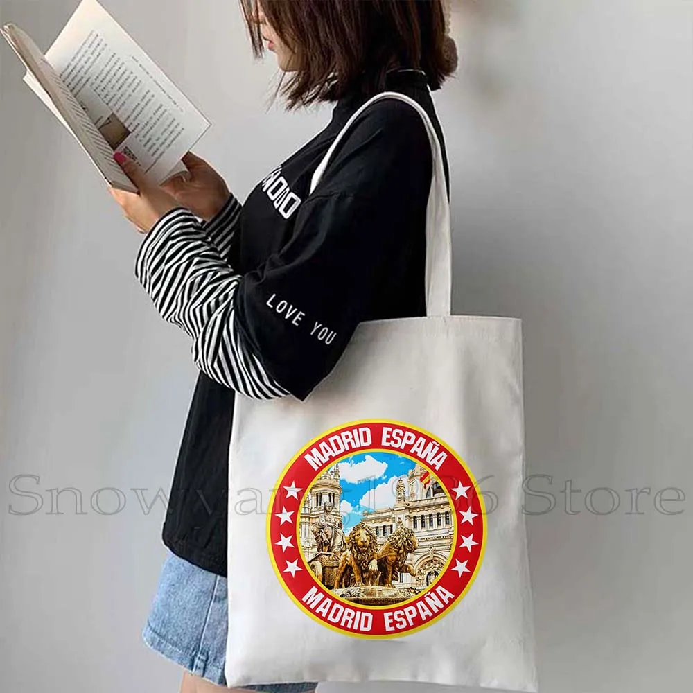 Barcelona Bern Brussels Greenland Los Angeles Madrid Massachusetts San Francisco City Round Emblem Gifts Canvas Tote Bag Handbag