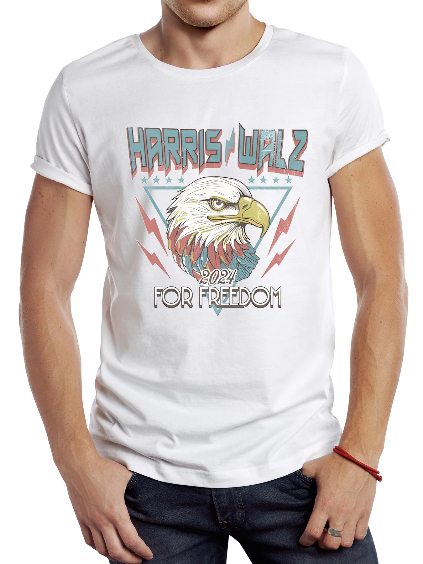 

FPACE Vintage Eagle for Freedom Printed Men T Shirt Short Sleeve Casual Retro 80s 90s T-shirt Sport Tops Graphic Streetwear