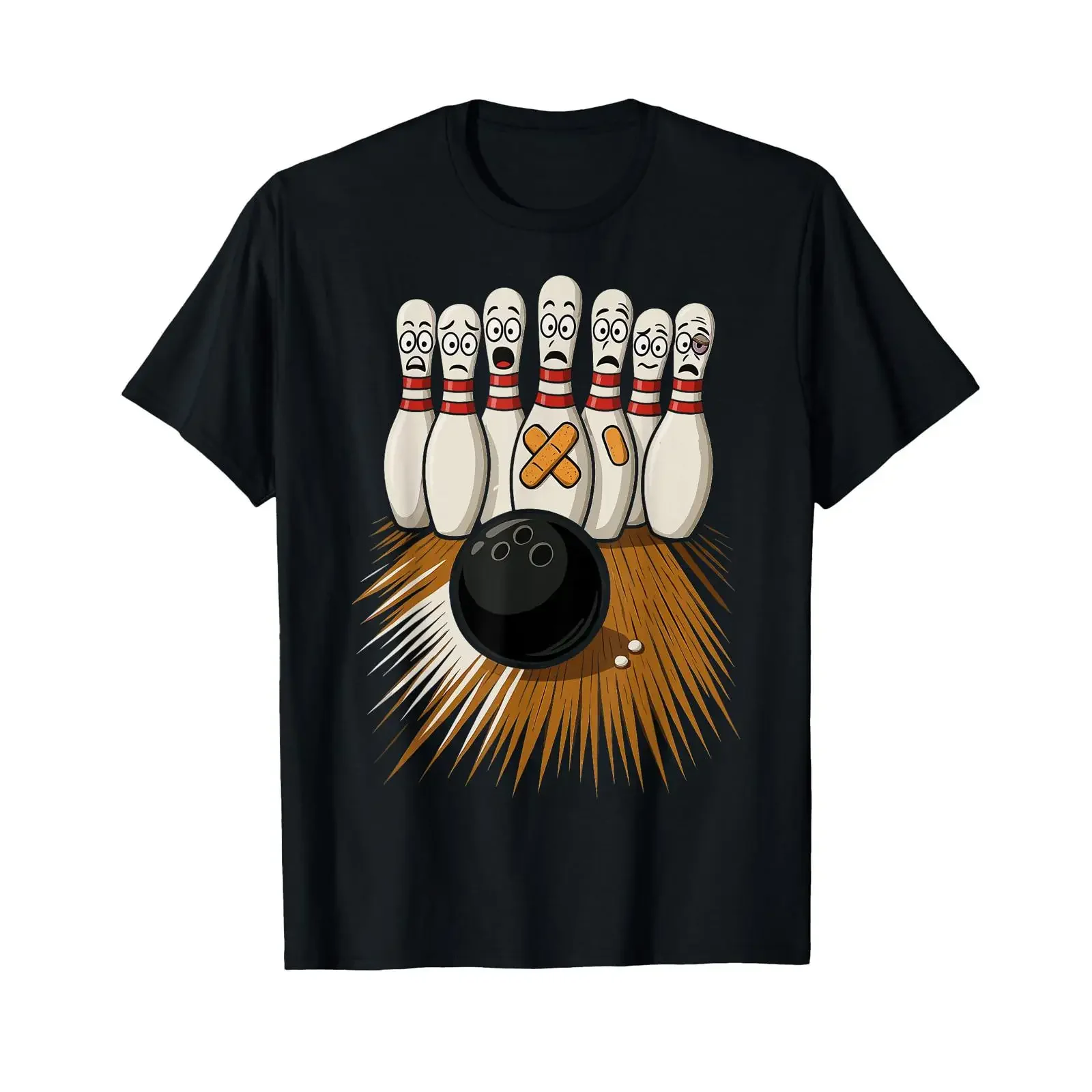 Funny Bowling Scared Pins Bowler T Shirt vintage Washed fashion Versatile Slightly Top For Everyday Wear homme Breathable