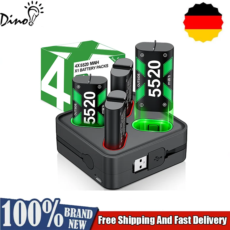 Pacco batteria ricaricabile per controller Xbox One con 4x5520 mWh per Xbox Series X | S, stazione caricabatteria per Xbox One S/X/Elite