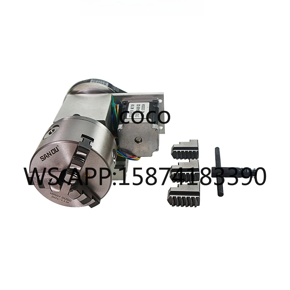 Hollow Shaft CNC 4th Axis Rotary A Axis, Equipped with 100mm 3 Jaw Chuck