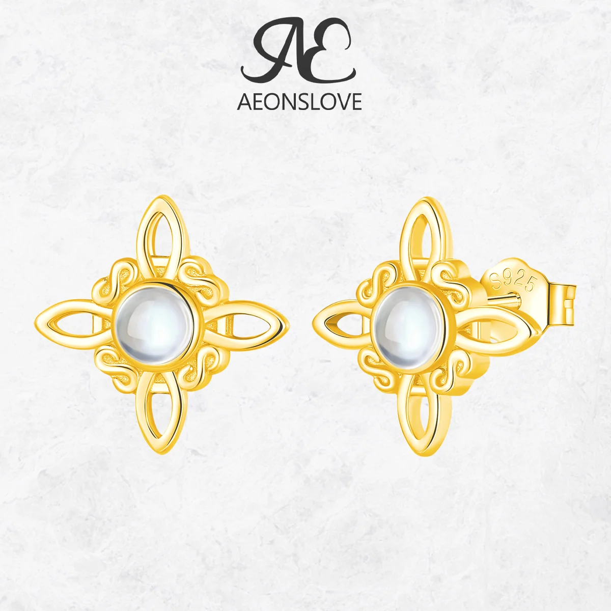 

AEONSLOVE 18-каратное позолоченное серьги-гвоздики с узлом ведьмы, стерлинговое серебро, лунный камень, серьги-гвоздики с кельтским узлом, ювелирные изделия Wicca, подарки на день рождения
