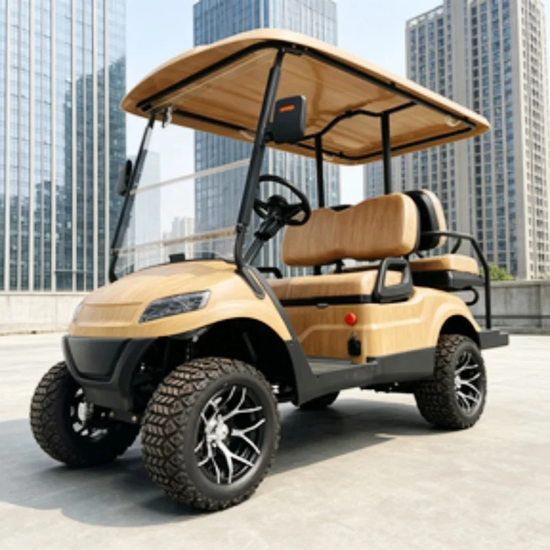 

Export USA Shooting Club 4 Seater Electric Golf Cart Hunting Car Manufacturer 12-Inch Off-Road Tires Brown Upholstered Seat