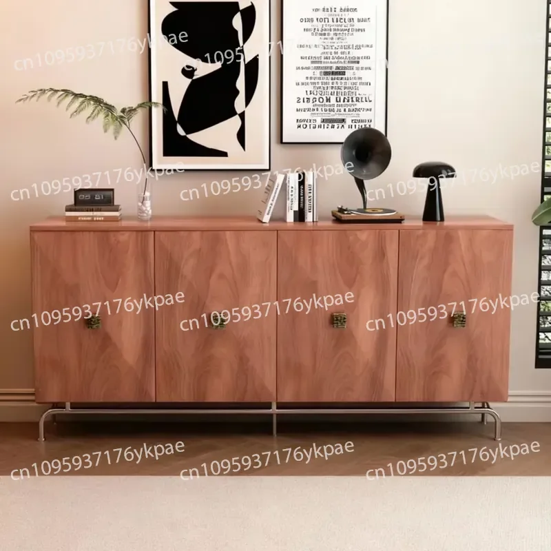Modern Luxury Solid Wood Display Cabinet Dining Side Cabinet Adjustable Height 5 + Drawer 3-layer Rack Hinged Door Living