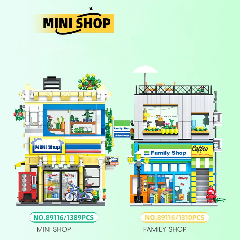 Kreative Stadt Street View Architektur Convenience Store Baustein Straßenbild Bau Ziegel Spielzeug Mit Licht Für Geschenke