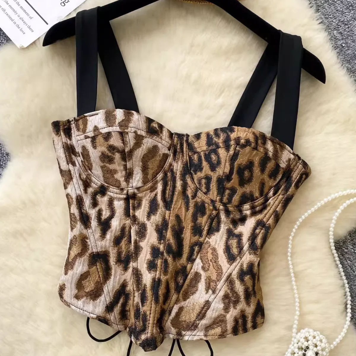 

Leopard Printed Corset Tops Women Sexy Camisole Streetwear Vest Fashion Slim Lace-up Shaper Tank Top Party Bustiers 2025 Summer