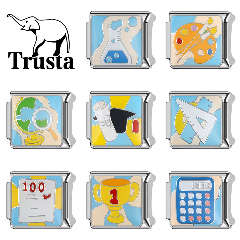 Trusta 2026 New Student Study Series Italian bracelet charms Stainless Steel for Women DIY Jewelry Beads Gifts Wholesale N719