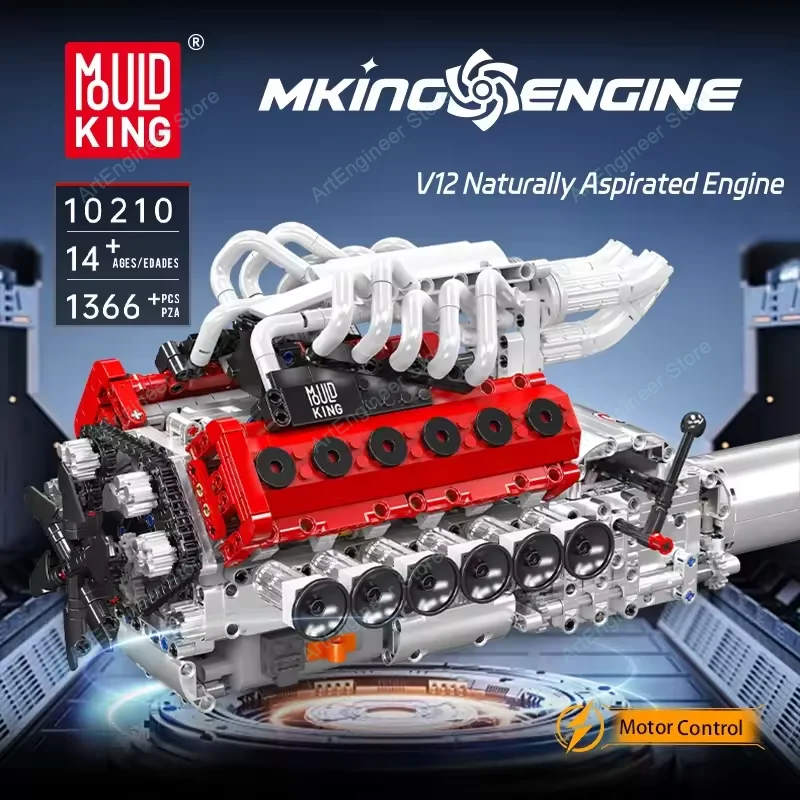 قالب King 10210 مكعبات بناء محرك V12 ذات طابع طبيعي تجميع مجموعات الطوب MOC نموذج لعب للأطفال هدايا عيد الميلاد