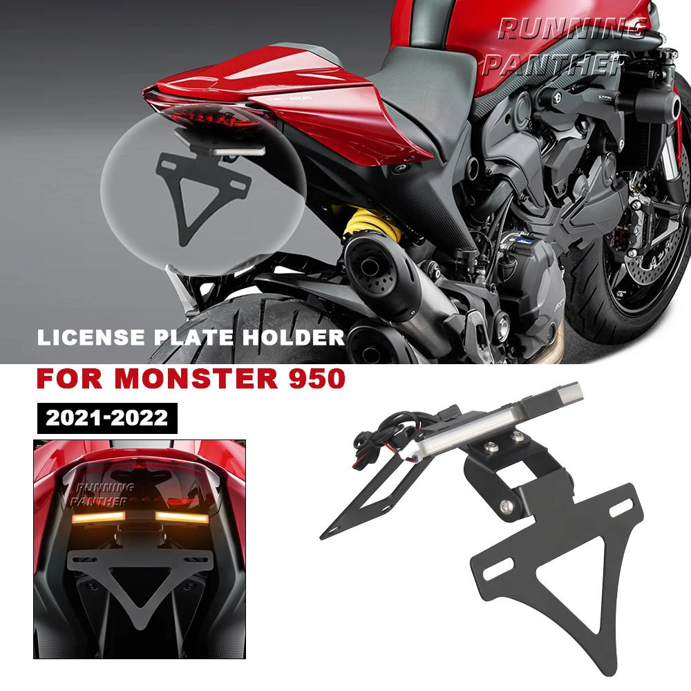 

For Ducati Monster 950 2021-2022 Motorcycle Accessories Rear Short License Plate Holder Tailstock Bracket Turn LED Lights
