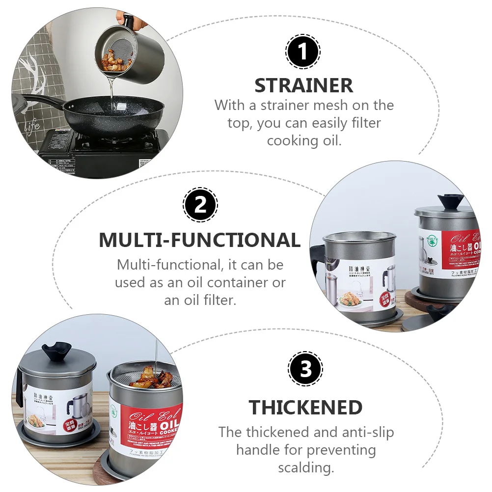 

Oil Filter Pot Plastic Iron Kitchen Grease Container Strainer Thickened Handle Cooking Oil Strainer Pouring Mouth Spill