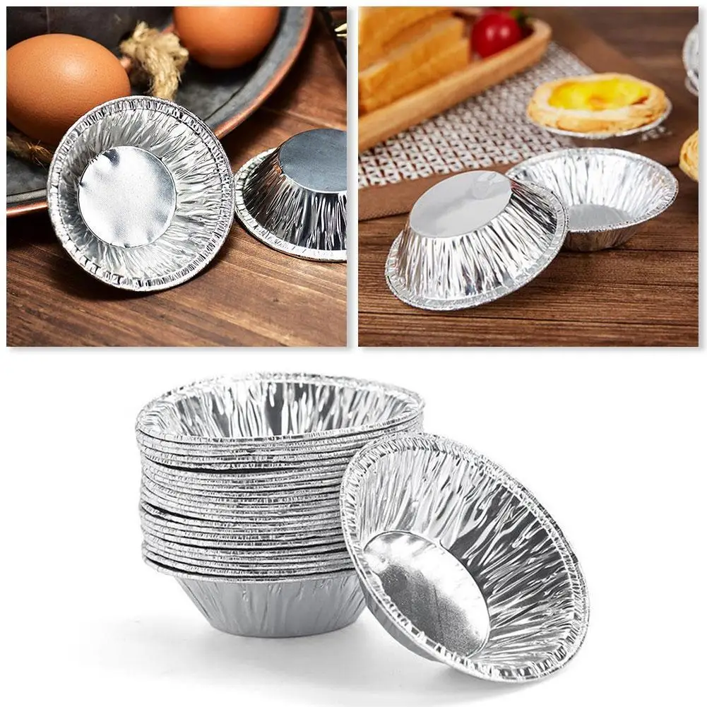 100pcs Round Tart Mould Disposable Aluminum Tools Foil Tart Pan Pie Tart Bake Plate Tin Pan Tray Round Egg Tart Molds Round Tart