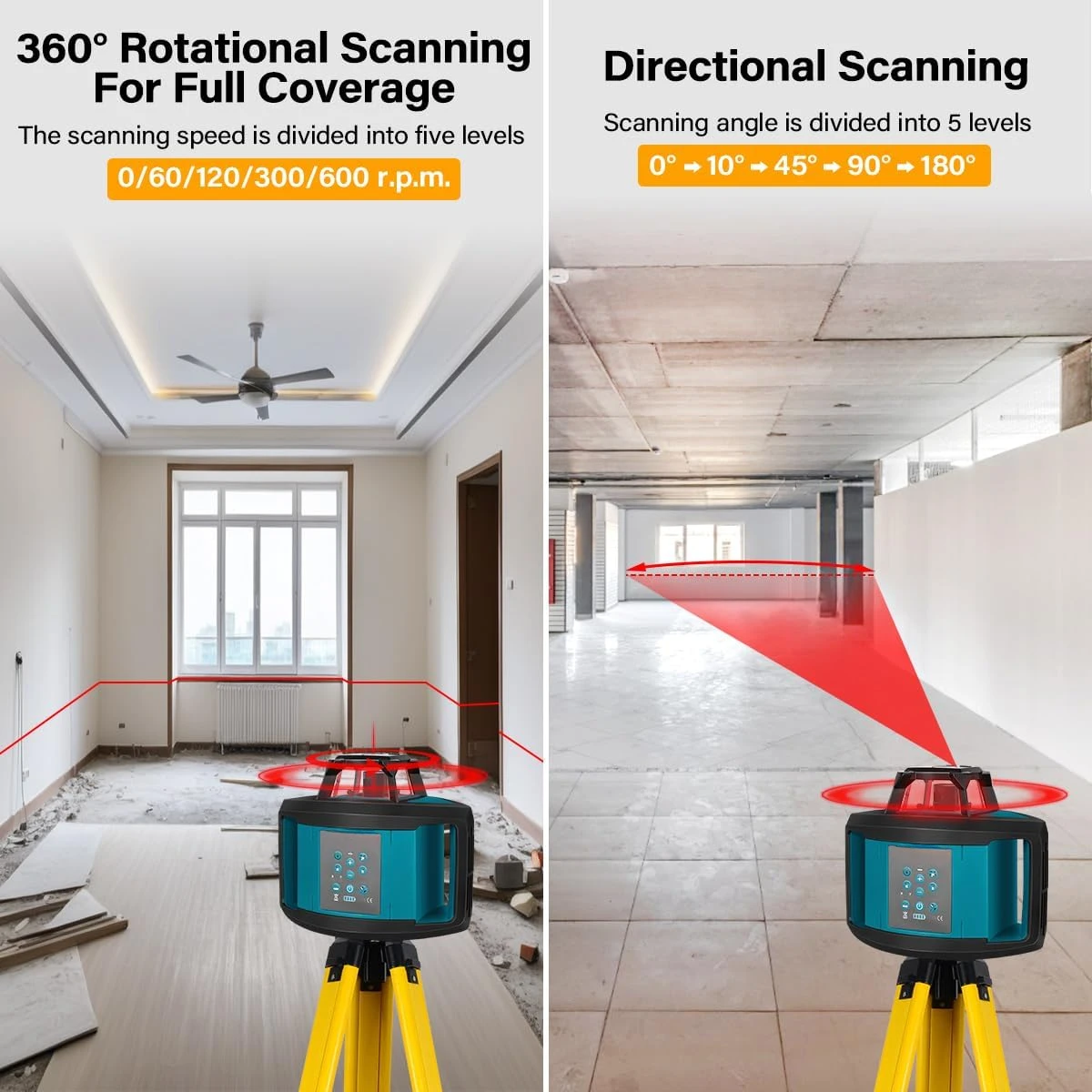 Rotary Laser Level Kit, Red Beam 635nm Wavelength, 800M Measuring Range, Horizontal/Vertical Self-Leveling