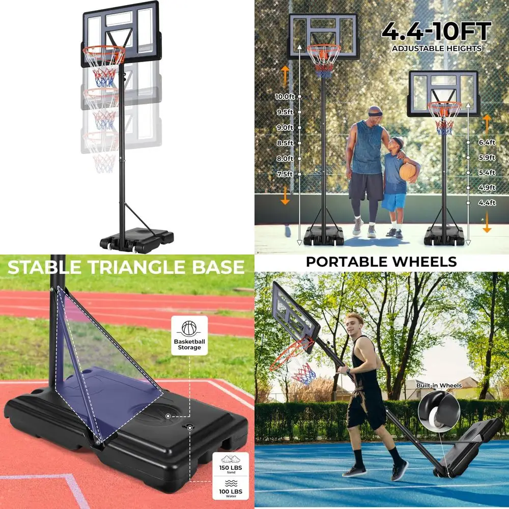 높이 조절이 가능한 휴대용 야외 농구 골대, 44인치 파손 방지 백보드, 채울 수 있는 베이스, 알루미늄에 접근 가능한 2개 포트