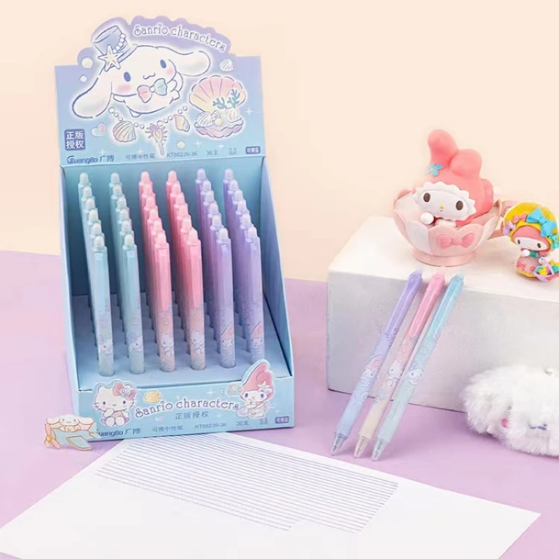 Pluma de Gel borrable, suministros escolares y de oficina, 3 piezas, GuangBo, KT86239-36, Sanrio, Hello Kitty, My Melody, Cinnamoroll, 0,5mm, tinta azul