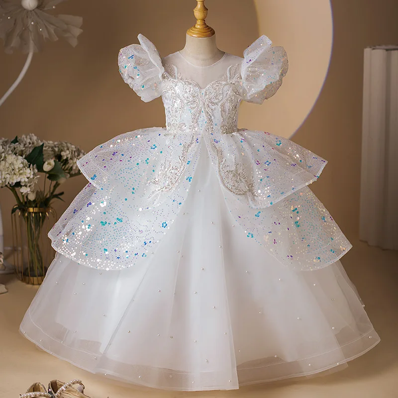 

Customized Ball Gown Baby Flower Girl Dresses Appliques Puff Sleeves Princess Prom Birthday Party Gowns