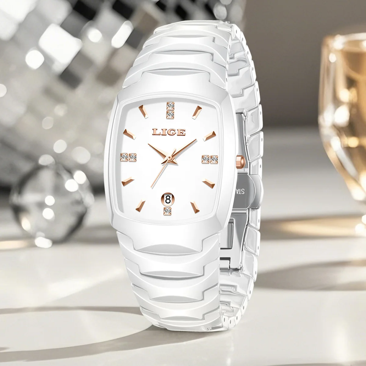 LIGE Orologio da donna d'affari cinturino in ceramica di lusso orologi da donna impermeabili moda creativa quadrante con diamanti orologi da polso al quarzo regalo