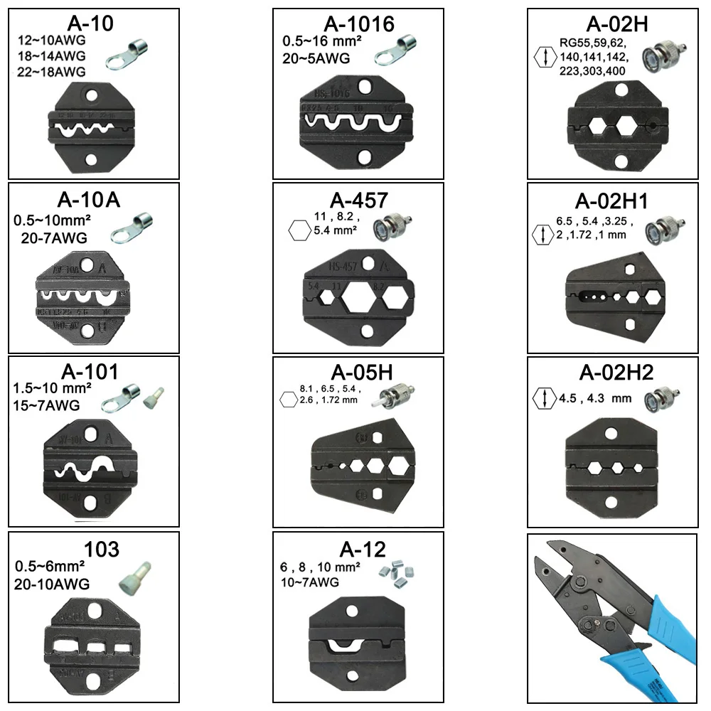 A10A A103 A10 A101 A1016 A457 A05H A02H A02H1 Die Sets for HS HS FSE AM-10 EM-6B2 CRIMPING PILER Crimping machine modules jaws