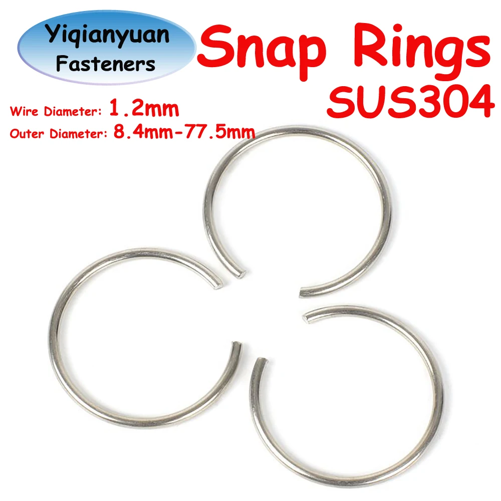 

Yiqianyuan 10Pcs d0=1.2mm SUS304 Stainless Steel Round Wire Snap Rings for Hole Retainer Circlips for Shaft OD=8.4mm~77.5mm