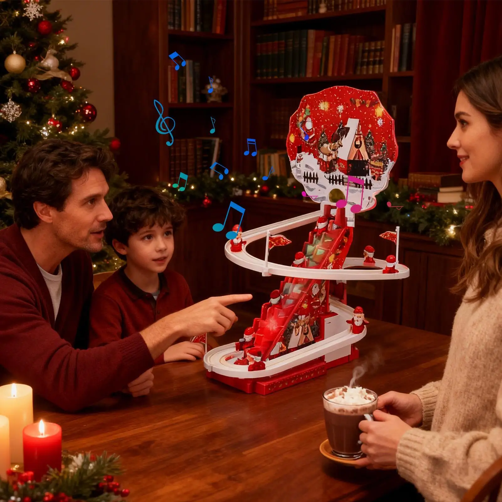 Escalada papai noel brinquedo de controle remoto jogo pista elétrica com luz led e música automática santa escalada escadas jogo corrida