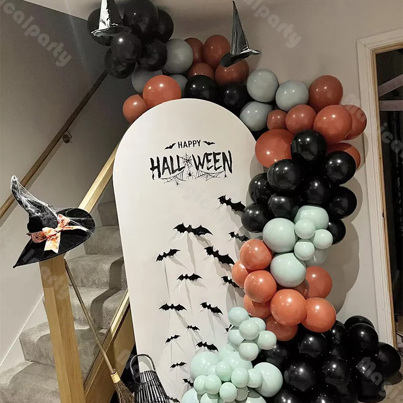 106/111pcs Happy Halloween Theme Party Background Decoration Black and Orange Balloon Combo Set Fun Spooky Party Supplies