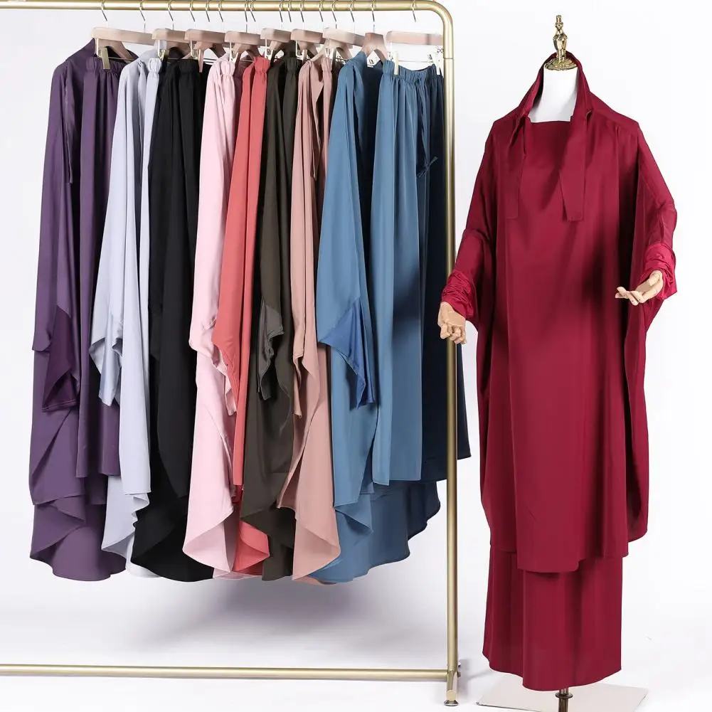 Sweat-wicking Women Suit Elegant Women's Robe Skirt Set with Drawstring Waist Pleated Design Traditional Middle for Conservative