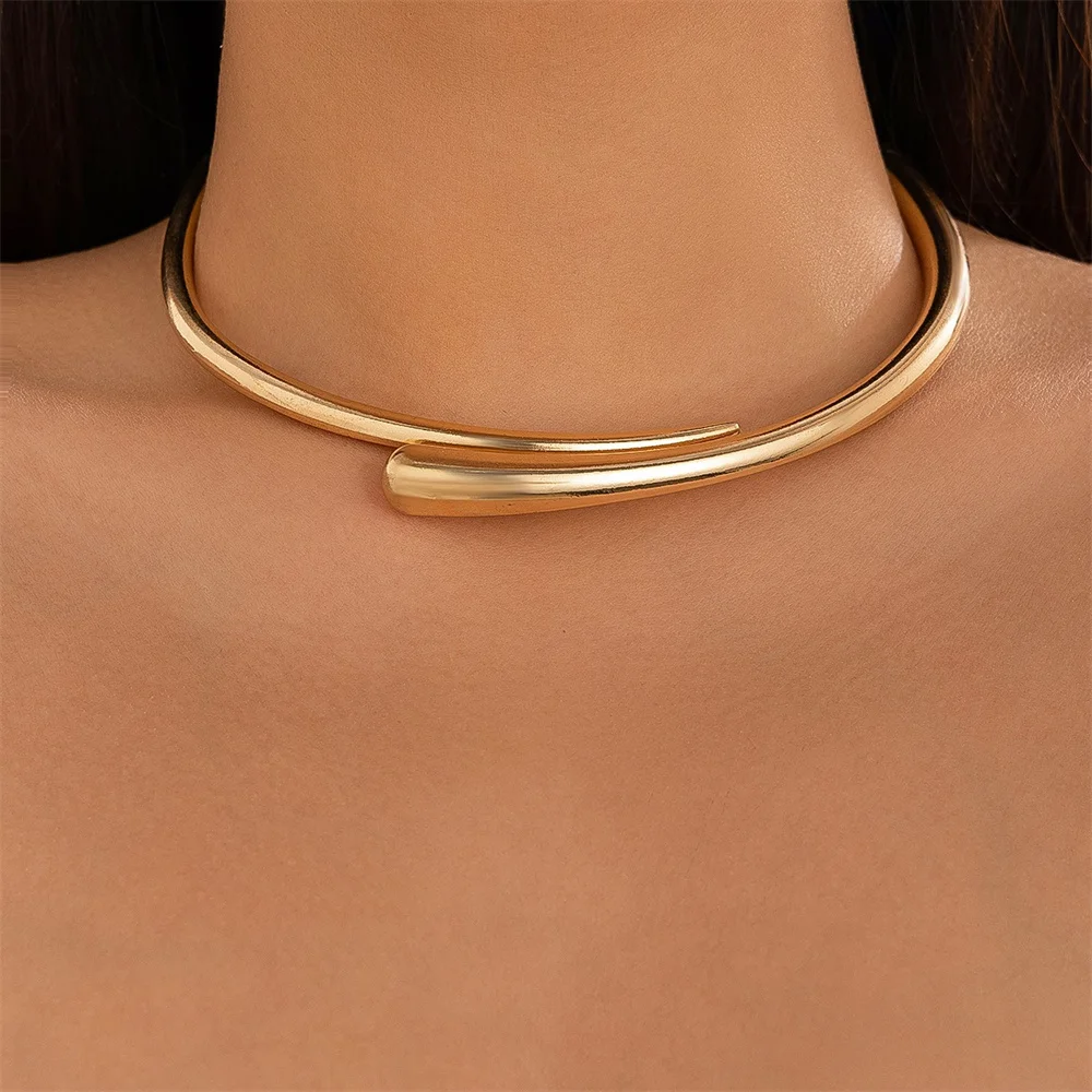 Irregular Water Drop Open Torques Choker Necklace for Women Fashion Geometric Metal Collar Necklace Goth Grunge Jewelry 2024 Gif