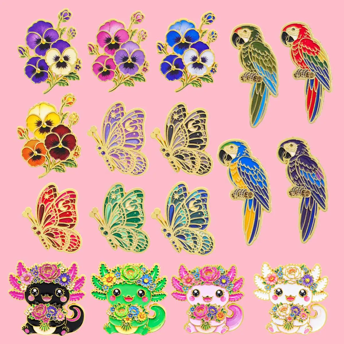 Vibrant Floral Butterfly Parrot Metal Enamel Pins Brooches Badge on Backpack Clothing Accessories Jewelry Gift for Friends