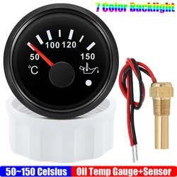 7 Color LED 52mm Oil Temperature Gauge with Sensor for Auto Car Waterproof Oil Temp Meter with Alarm Marine Yacht 12V24V Custom