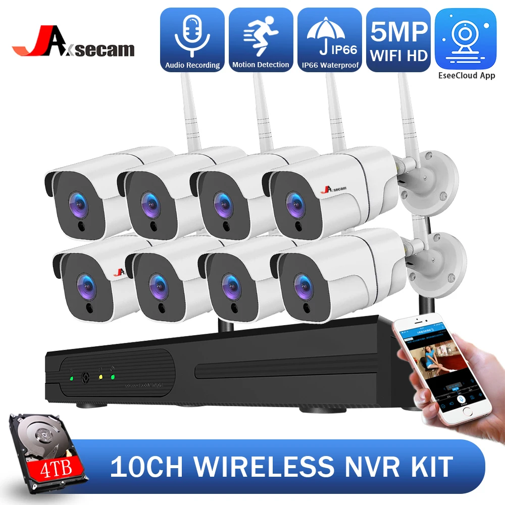 

10CH NVR 5MP Wireless Security Camera System Plug&Play Outdoor P2P WiFi IP Camera Set CCTV Camera Video Surveillance Kit NVR Set