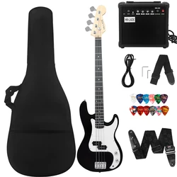 Electric Bass Guitar 4 Strings 20 Frets Electric Bass Set Rosewood Fingerboard Maple Neck Electric Bass with Amplifier Strap  ﻿