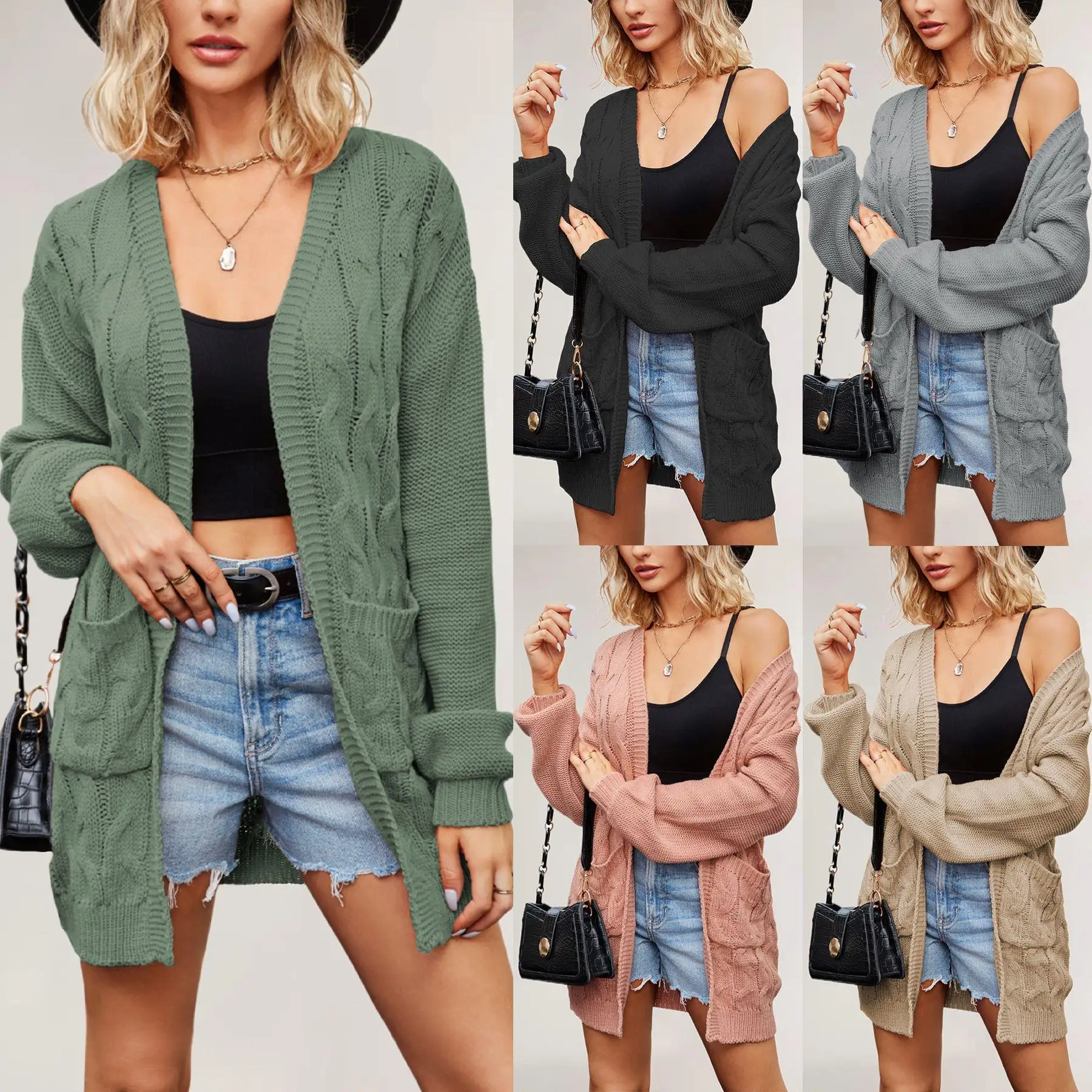 

Новинка 2025, осенне-зимний свободный длинный вязаный кардиган, женский модный трансграничный теплоотводящий витой пряжи, открытая рубашка