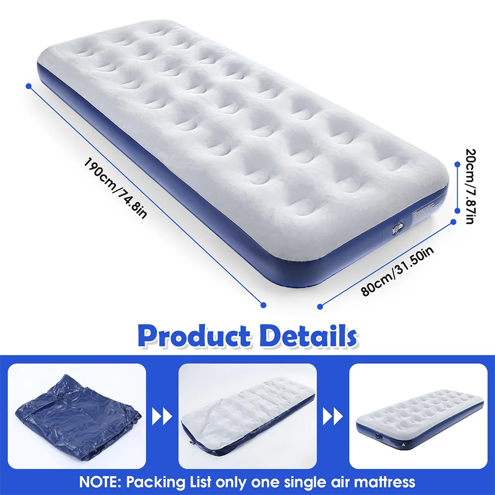 2‑Pack Flocked Inflatable Air Mattress Portable Sleeping Pad Travel Bed for Camping Outdoor Home Guest