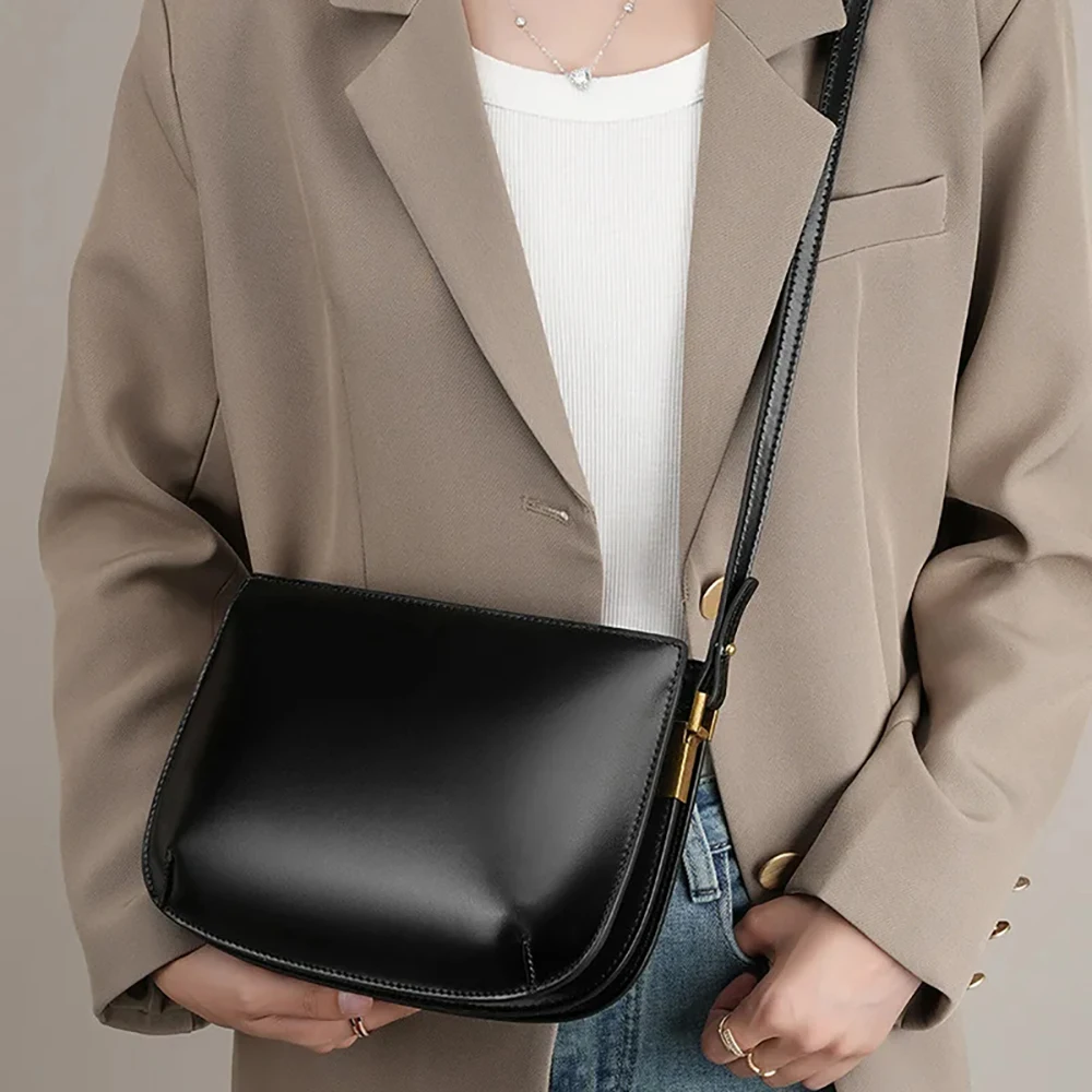 Genuine Leather Red Shoulder Bags Woman Minimalist Crossbody Bag Luxury Handbags Female Luxury Commuter Underarm Bag Armpit Bag