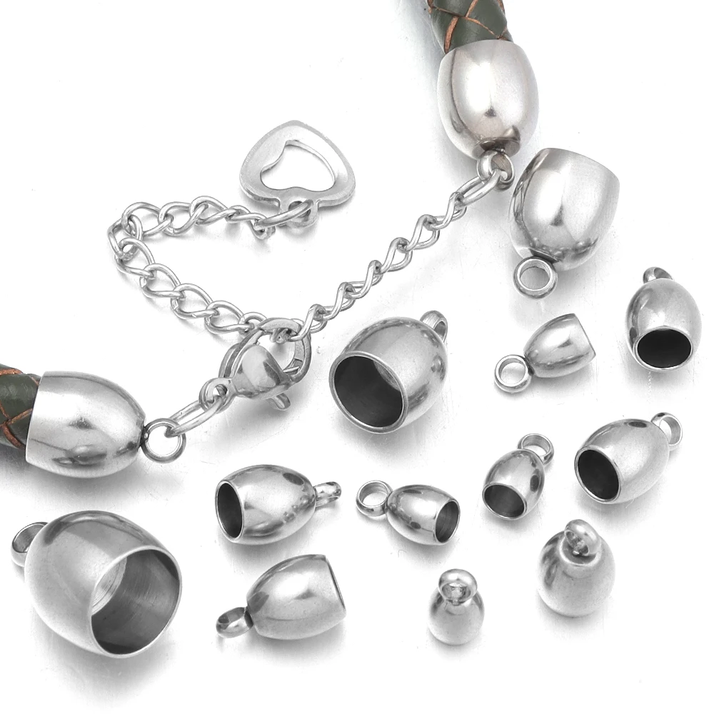 6 Stück Fassförmige Edelstahl-Quetschverschlüsse für Lederkordeln Endkappen Verschlussperlen DIY Schmuckherstellung Armband-Zubehör – Detail 4