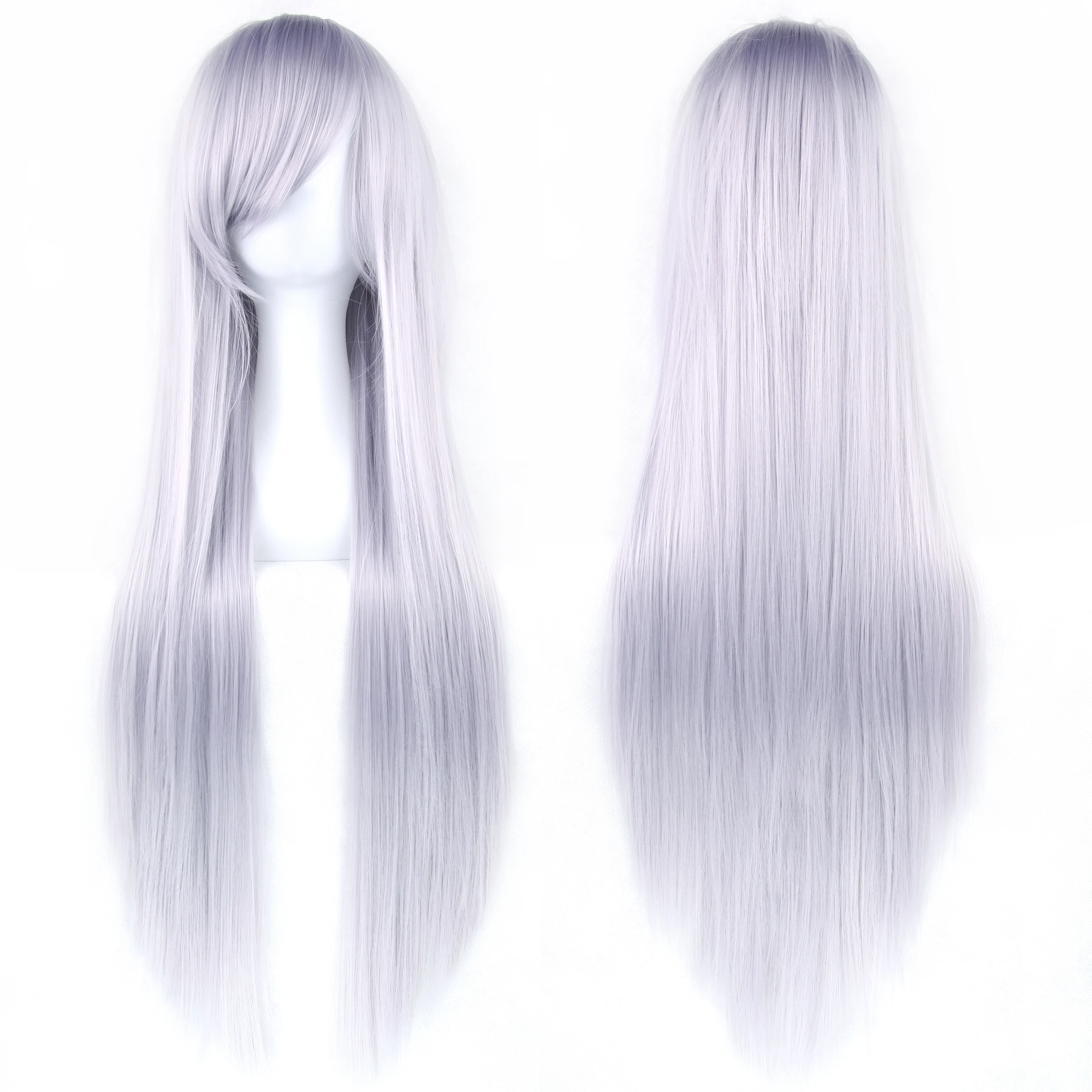 Soowee 80 cm lang synthetisch haar wit paars cosplay pruiken partij zwart haar rechte pruik haarstukje voor vrouwen